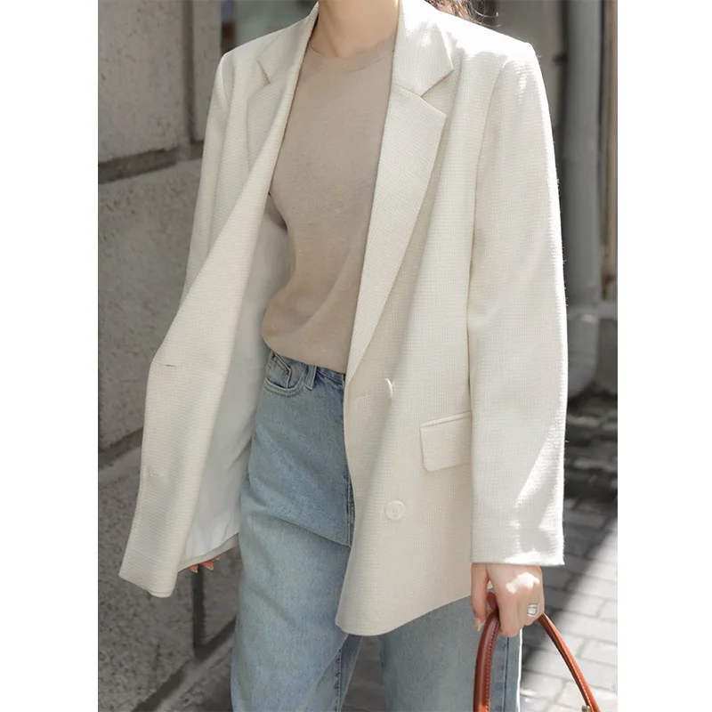 

Suit Jacket Women's Spring And Autumn 2019 New Style Versatile Pattern Loose-Fit Double Breasted Retro Hong Kong Style Drape Top
