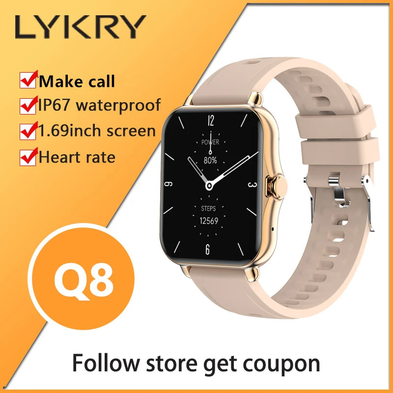 LYKRY Q8 Smart Watch Women 1.69 inch Screen Bluetooth-compatible Call Men Watch Heart Rate Fitness Tracker pk Amazfit GTS 2 p8