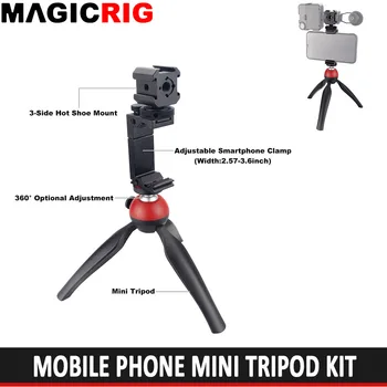 

MAGICRIG Mobile Phone Mini Tripod Kit, with panoramic spherical head & 3 cold shoe mount, used for smart phone video/photography