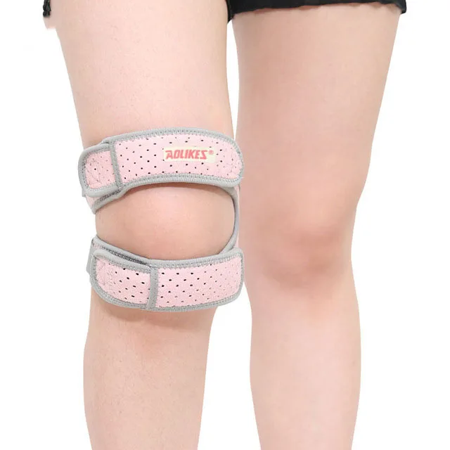 1PCS Sports Kneepad Double Patellar Knee Brace Support Strap Brace Pad Protector Open Knee Wrap Strap Band Knee Protector - Цвет: Pink