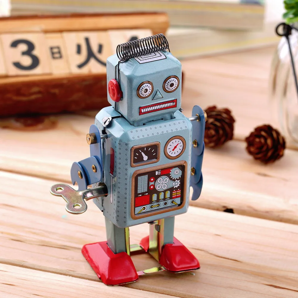 

OCDAY 1pc Vintage Mechanical Clockwork Robot Wind Up Metal Walking Robot Action Finger Tin Toys for Children Kids Gift Hot Sale