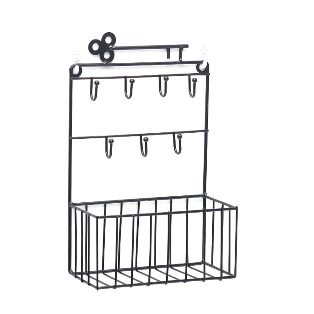 

Wall Mounted Decorative Free Standing Durable With Basket Living Room Key Hanger Iron Structure Desktop Storage Hooks Hallway