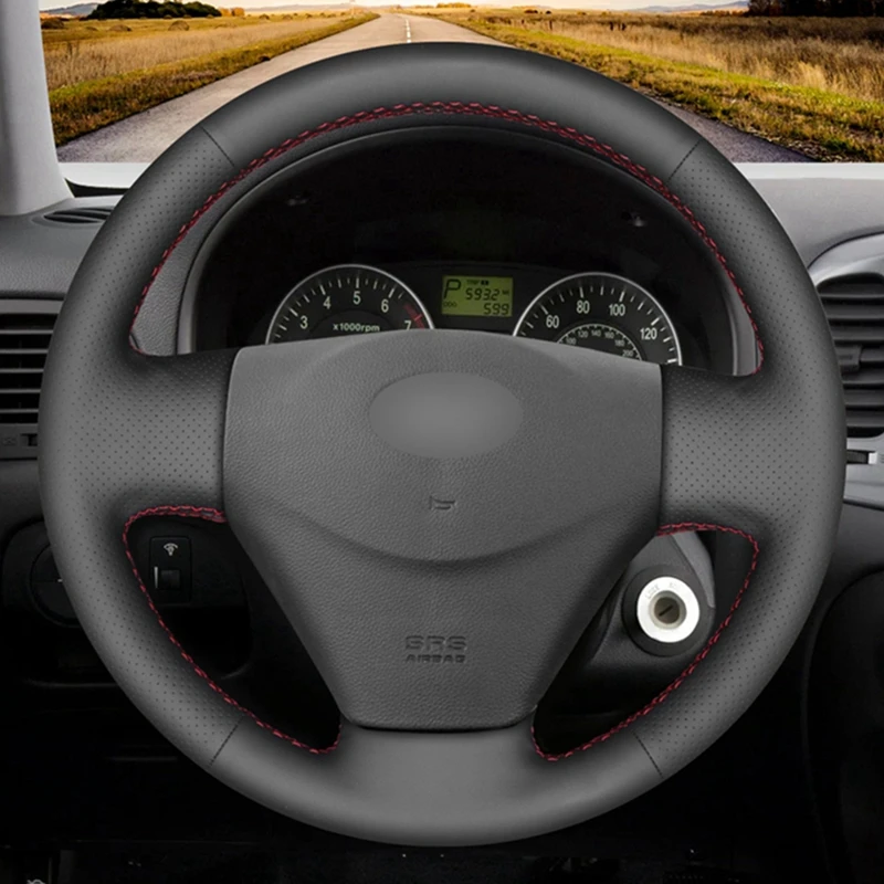 Black PU Artificial Leather Car Steering Wheel Cover for Hyundai Getz(Facelift) 2005-2011 Accent 2006-2011 Kia Rio Rio5