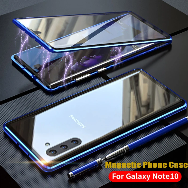 Магнитный двухсторонний чехол из закаленного стекла для samsung Galaxy Note 10 Plus, HD магнит 360, полная защита для Note10+ 5G