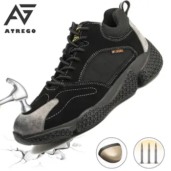 

AtreGo Mens Suede Leather Work Safety Shoes Steel Toe Anti-puncture Anti-Smash Impact Proof Lightweight Breathable Sneakers