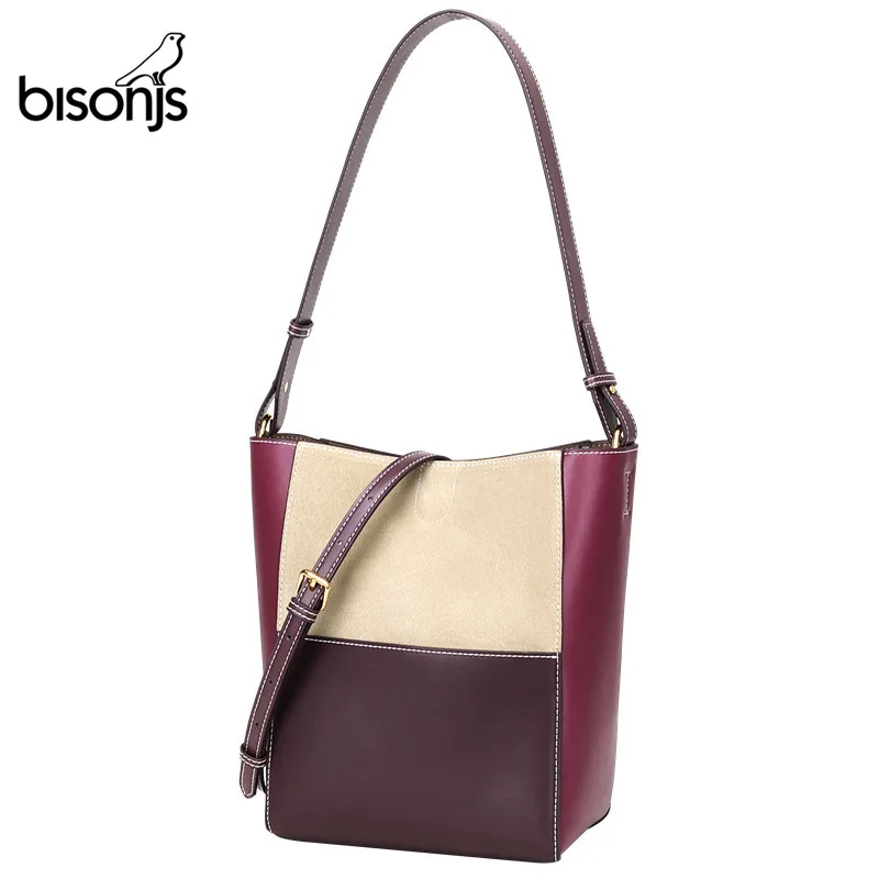 BISON DENIM коровья кожа роскошные сумки для женщин дизайнерские женские модные сумки на плечо большая сумка через плечо B1873
