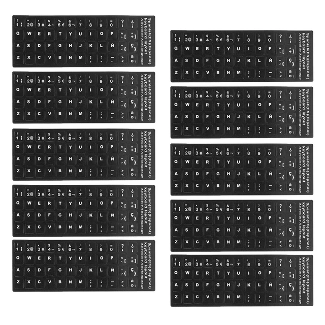 10 pegatinas para teclado español, cubierta protectora con letras blancas  para ordenador portátil