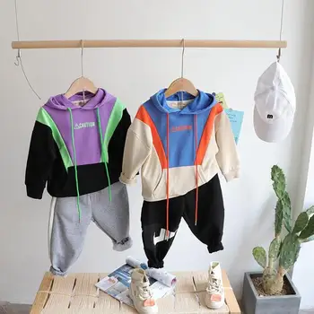 

2020 new girls boys patchwork t-shirt spring cotton fashion kids hooded sweatshirt 3-8t HJ437