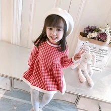 От 1 до 5 лет, милое детское платье для маленьких девочек красные вязаные вечерние платья принцессы в клетку с длинными рукавами для девочек на весну и осень