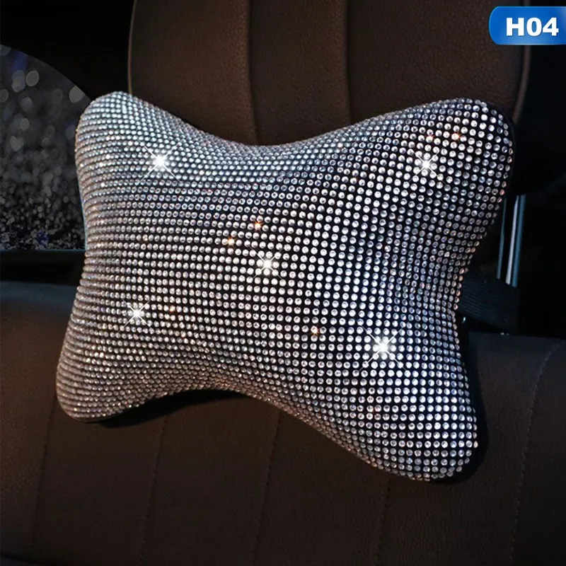 1pcs headrest Стразы, Кристалл, аксессуары для салона автомобиля, Алмазный чехол на руль, подушки для шеи, поддержка талии, ручной тормоз, набор для переключения передач - Название цвета: 1pcs headrest