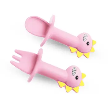 

Baby Training Fork Spoon Set Silicone Baby Feeding Tableware Newborn Teether 094F