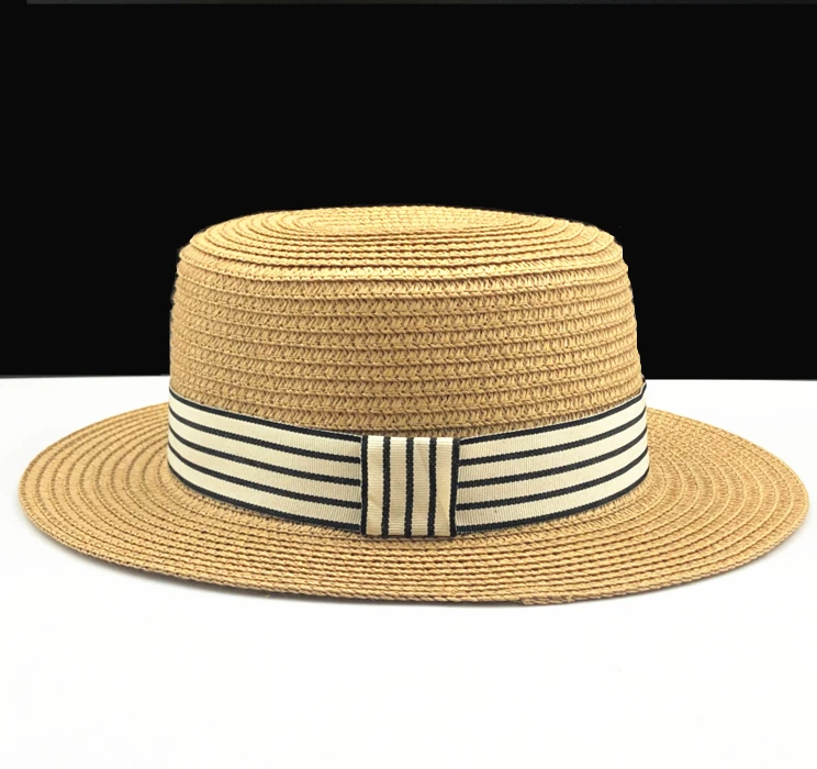 Летние Для женщин канотье пляж шляпа женский Повседневное полями женские брендовые классические бантом соломы плоская Солнцезащитная шляпа женская мягкая фетровая шляпа