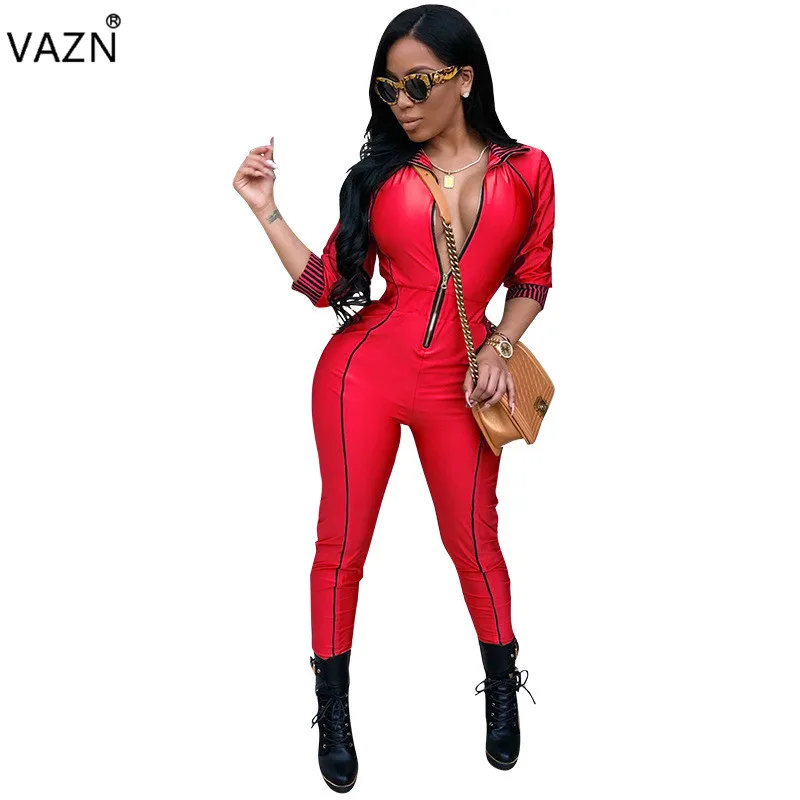 VAZN Осень Высокое качество, новинка, дизайн, женские комбинезоны, сексуальный стиль, однотонные, с коротким рукавом, женские, высокие, уличные, облегающие комбинезоны, SMN8308