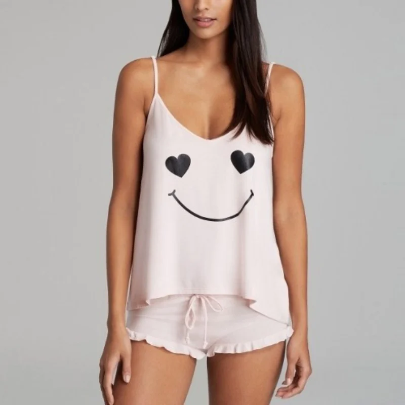 

Women'S Pajamas Smile Pattern Printing Cotton Blended Tops Shirt Shorts Pyjamas Nightwear Set Casual Sleepwear Set Home Clothes