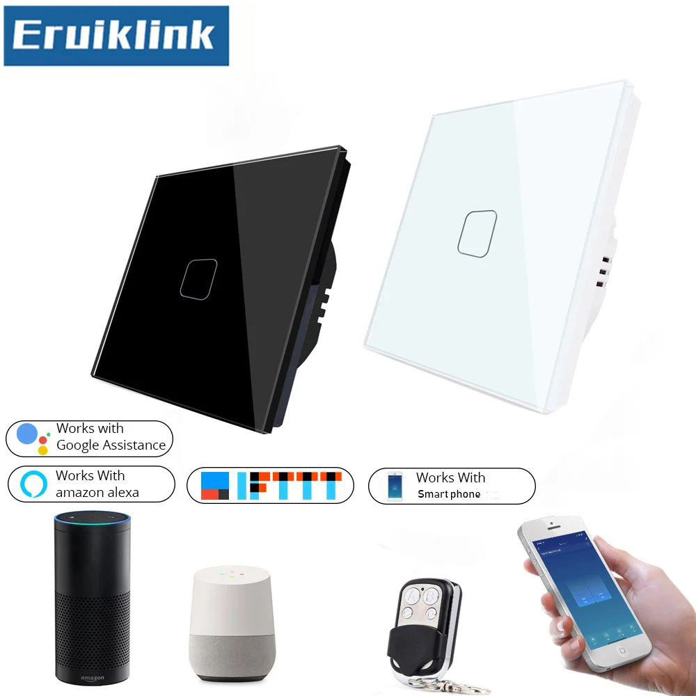 

EU/UK Standard Tuya APP/WIFI Control Light Switch,RF433 Wireless Remote Wall Touch Switch With Amazon Alexa Google