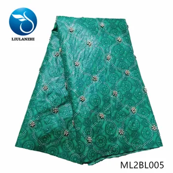 

LIULANZHI African wax fabrics green wax prints fabric for dress Hot sale ankara real wax with stones/beads ML2BL001-ML2BL008