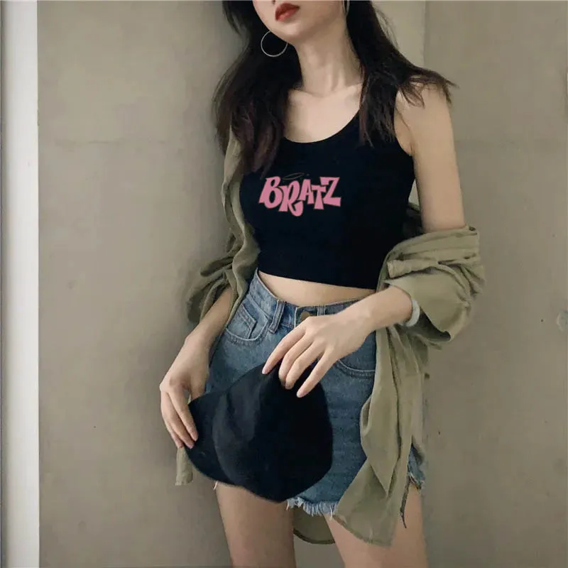 Укороченный топ с надписью BRATZ Женский пикантная бесшовная Майка-бюстье без