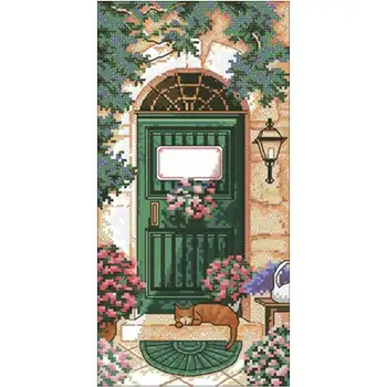 

Cat in front of the door patterns Counted Cross Stitch 11CT 14CT 18CT DIY Chinese Cross Stitch Kits Embroidery Needlework Sets