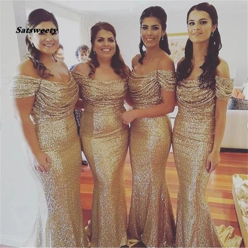 

2024 Popular Sparkly Sequin Off Shoulder Mermaid Bridesmaid Dress wedding guest dress