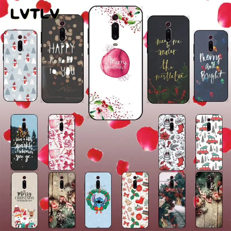 LVTLV Merry Christmas Gift Black TPU Soft Phone Cover for Xiaomi 8 9 se 5X Redmi 6pro 6A 4X 7 5plus note 5 |