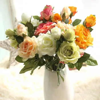 

5PCS Artificial Silk Rose Flower for Bridal Hand Bouquets Wedding Party Decoration Home Valentine's Day Christmas Decoration