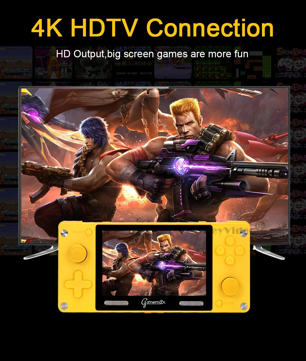 A380 Retro Video Game Console Handheld Game Player Bulit-in12 Formats 4 inch HD IPS Screen Portable Gaming Console  3600+ Games