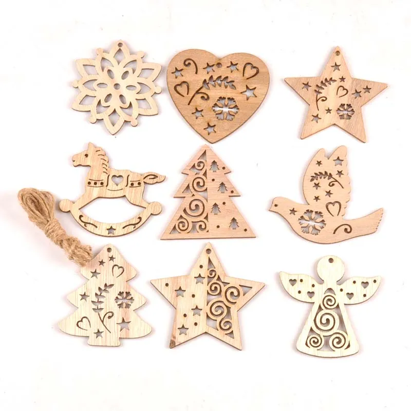 5PCS DIY Wooden Chip Christmas Tree Hanging Ornaments Pendant Kids Gifts Snowman Tree Shape Xmas Ornaments Decorations mt2557