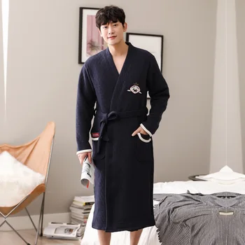 

New Style 400 Grams Winter Sleep Long Sleeve Cotton Simple Natural One-Piece Men Seamless Home Services