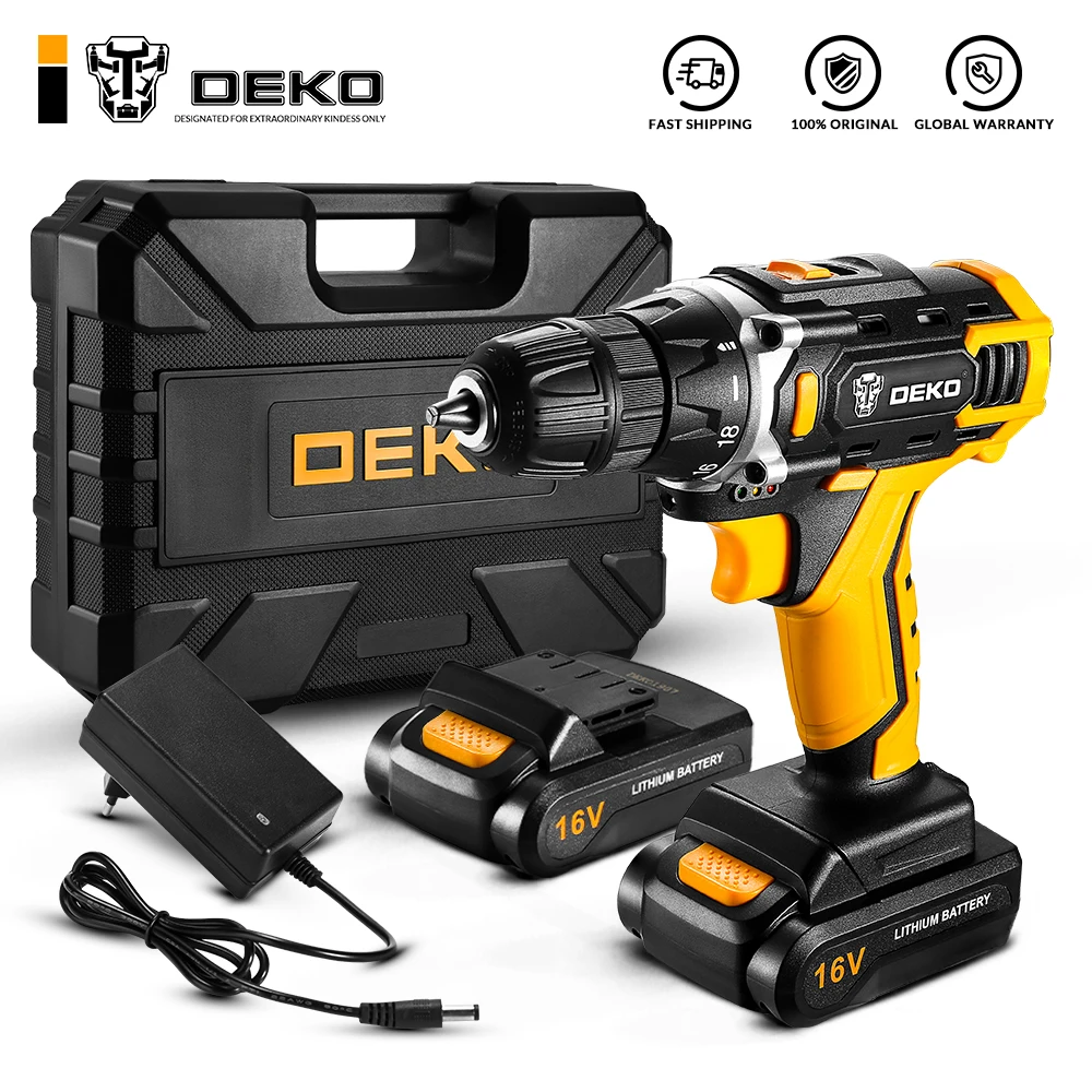 DEKO New Arrival Loner 16V Cordless Drill Powerful Screwdriver Mini Wireless Driver and Drill Woodworking DC Lithium-Ion Battery