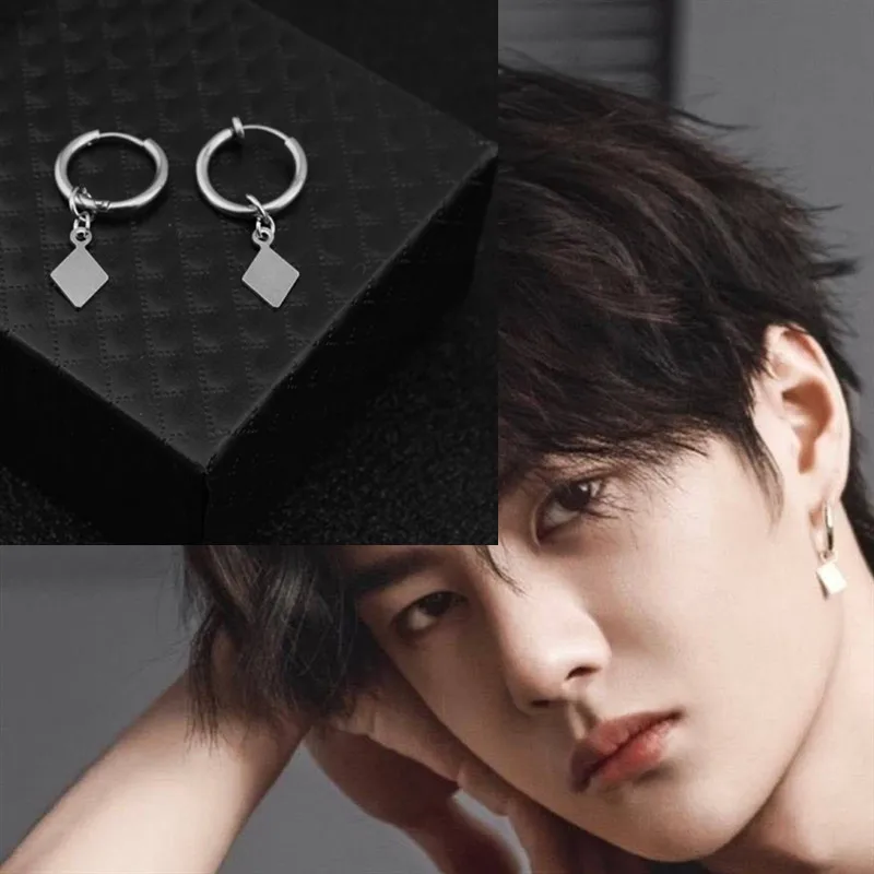 

New KPOP Korean Boys Album Rhomboid stainless steel Stud Earrings For Women Brincos Silver Men Earring Acessorios