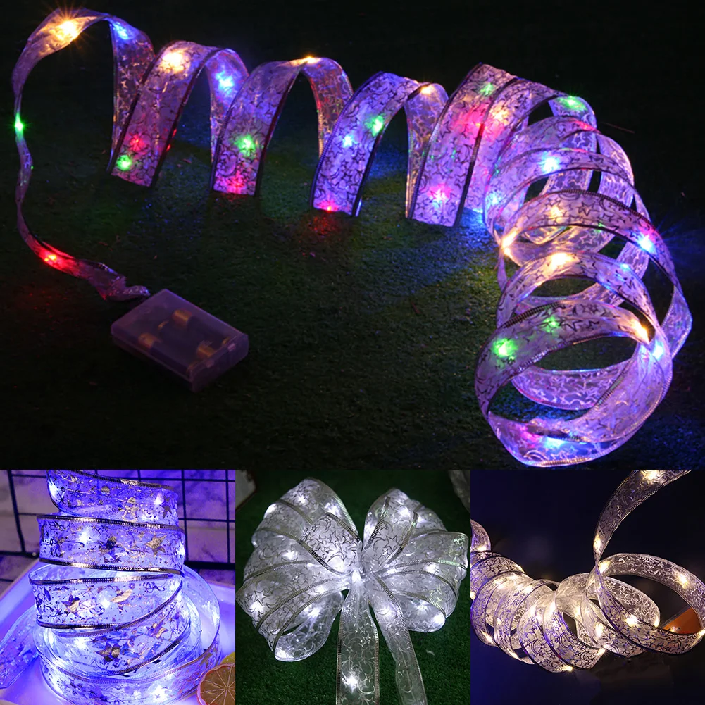 4M Ribbon Bow Lantern String Lights Battery-Powered for Home Garden Party Valentine's Day Gift Decoration Holiday Lamp 40 Led