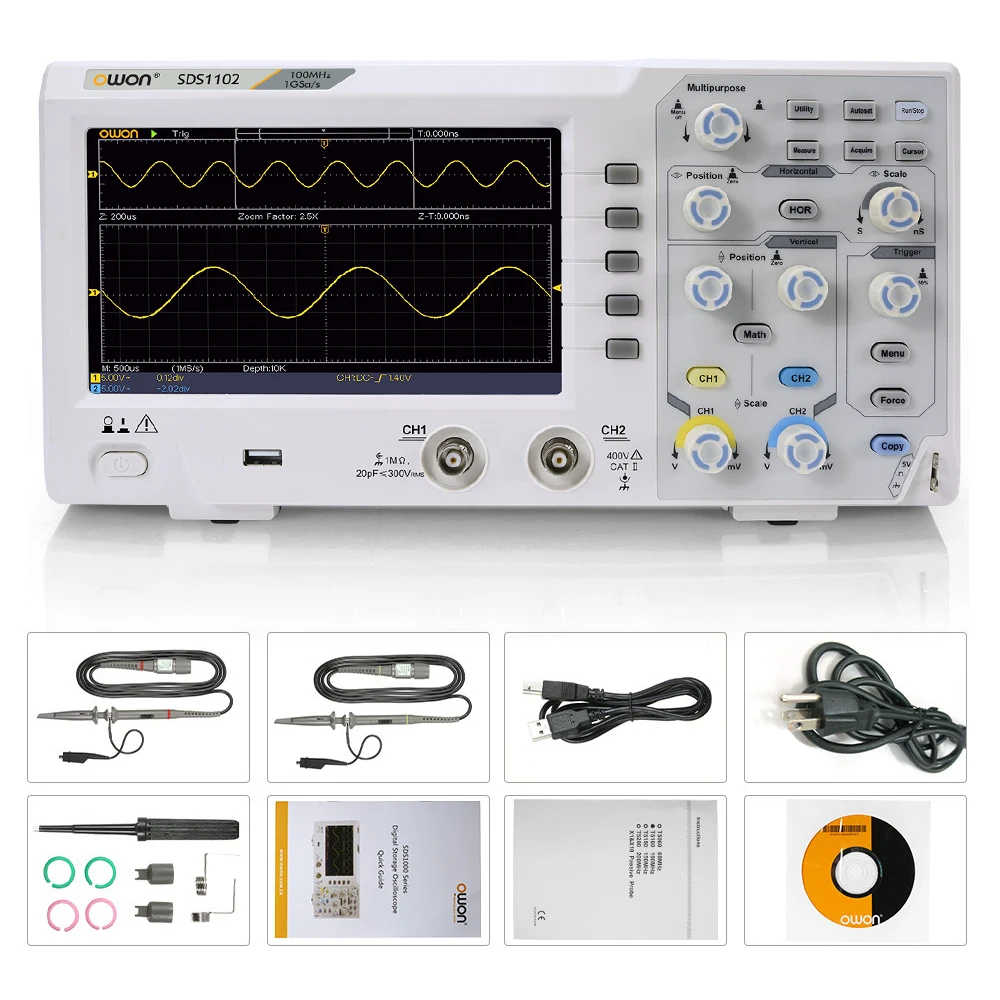 Цифровой осциллограф OWON SDS1102 2-канальный Высокоточный прибор с частотой 100 МГц и