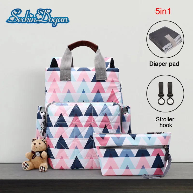 

5in1 Baby Diaper Backpack Multi-function Maternity Nappy Bag Waterproof Travel Nursing Bags Mom Baby Care Backpacks