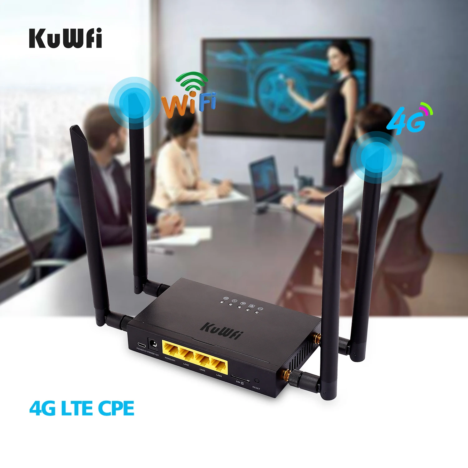 KuWFi 4G LTE WiFi беспроводной маршрутизатор 300 Мбит / с Cat 4 Высокоскоростной