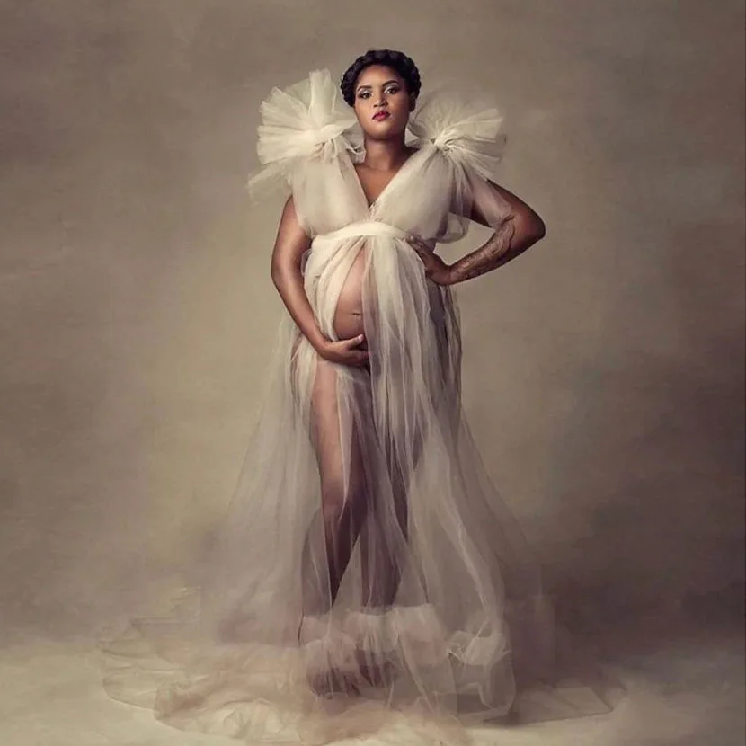 Женское платье с оборками Сетчатое свадебное для беременных фотографий | Женская