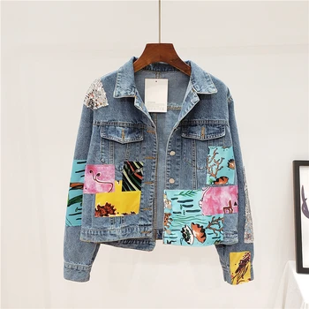 

2020 Spring Autumn Patch Designs Women Short Jeans Jackets Vintage Patchwork Denim Female Coats Loose Mujer Outerwear Streetwear