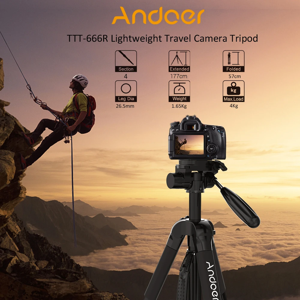 Andoer TTT-666R штатив для камеры монопод легкий портативный штатив для путешествий для Canon Nikon DV DSLR видеокамеры с сумкой для переноски