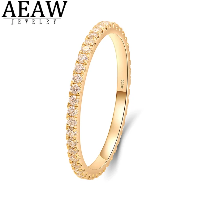 Eternity Female Moissanite Ring Solid 14K Yellow Gold Micro Pave Wedding Band Rings for Women Bridal Party Jewelry Gift 1