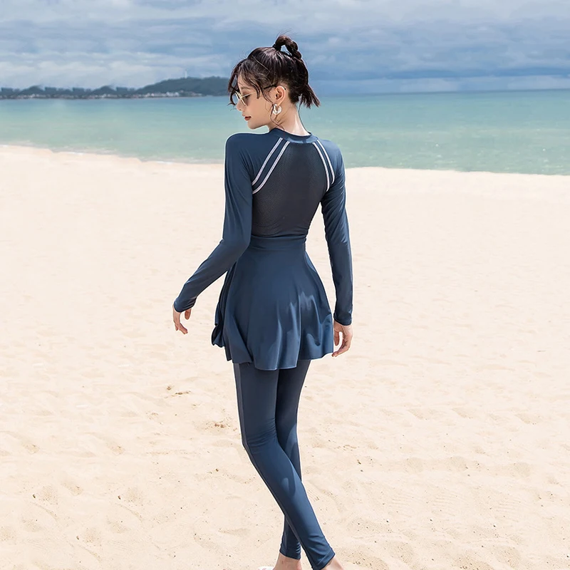 Muslim Women Swimwear Long Sleeve One Piece Islamic Swimming Suit Bathing Suit Modest Swimsuit Skirt