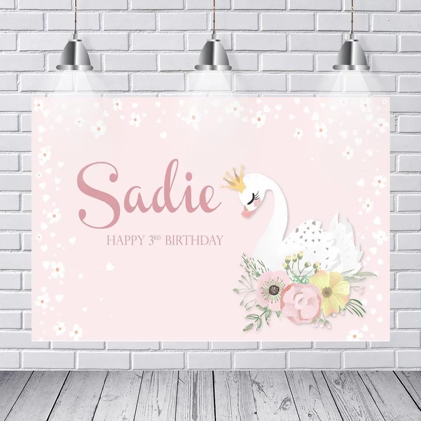 

Background Photography Custom Swan Princess Flower Pink Party Background High Quality Computer Print Birthday Backdrop