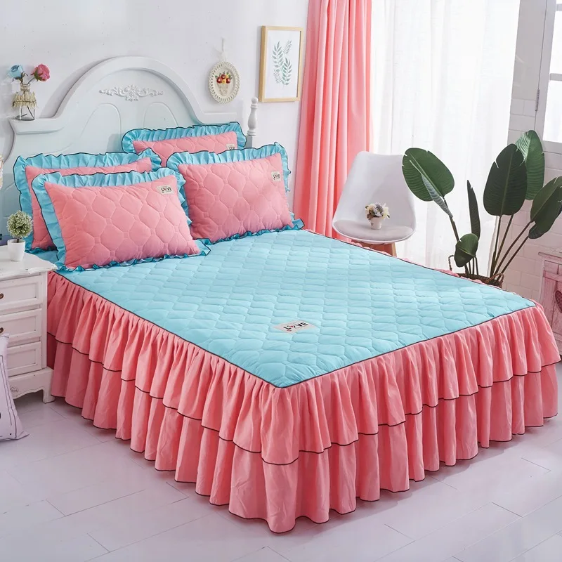 Модная кровать юбка утолщенная двойная кружевная кровать Европейский стиль чистый цвет покрывало кровать юбка King size простыня - Цвет: Красный