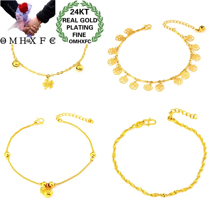 OMHXFC JB02 European Fashion Fine Woman Girl Party Birthday Wedding Gift Fortune Bag Flower Rose Heart Charm Anklet