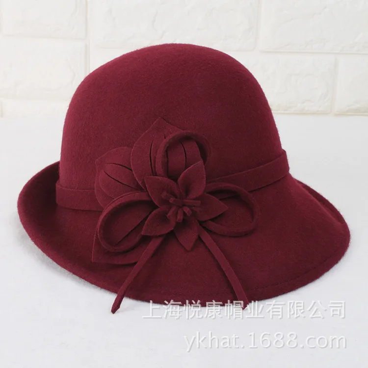 Wine red HAIJINMINGWEN осень-зима Дамы Цветы шерстяные шляпы элегантная раковина Кепка многоцветная шерстяная шапка - Цвет: Wine red