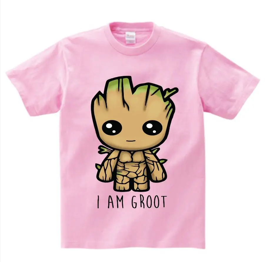 Детская футболка с надписью «Baby I Am Groot» для детей, летние футболки с короткими рукавами, топы, одежда Детские Забавные футболки костюм для От 3 до 9 лет Топ для мальчиков и девочек - Цвет: pink  childreT-shirt