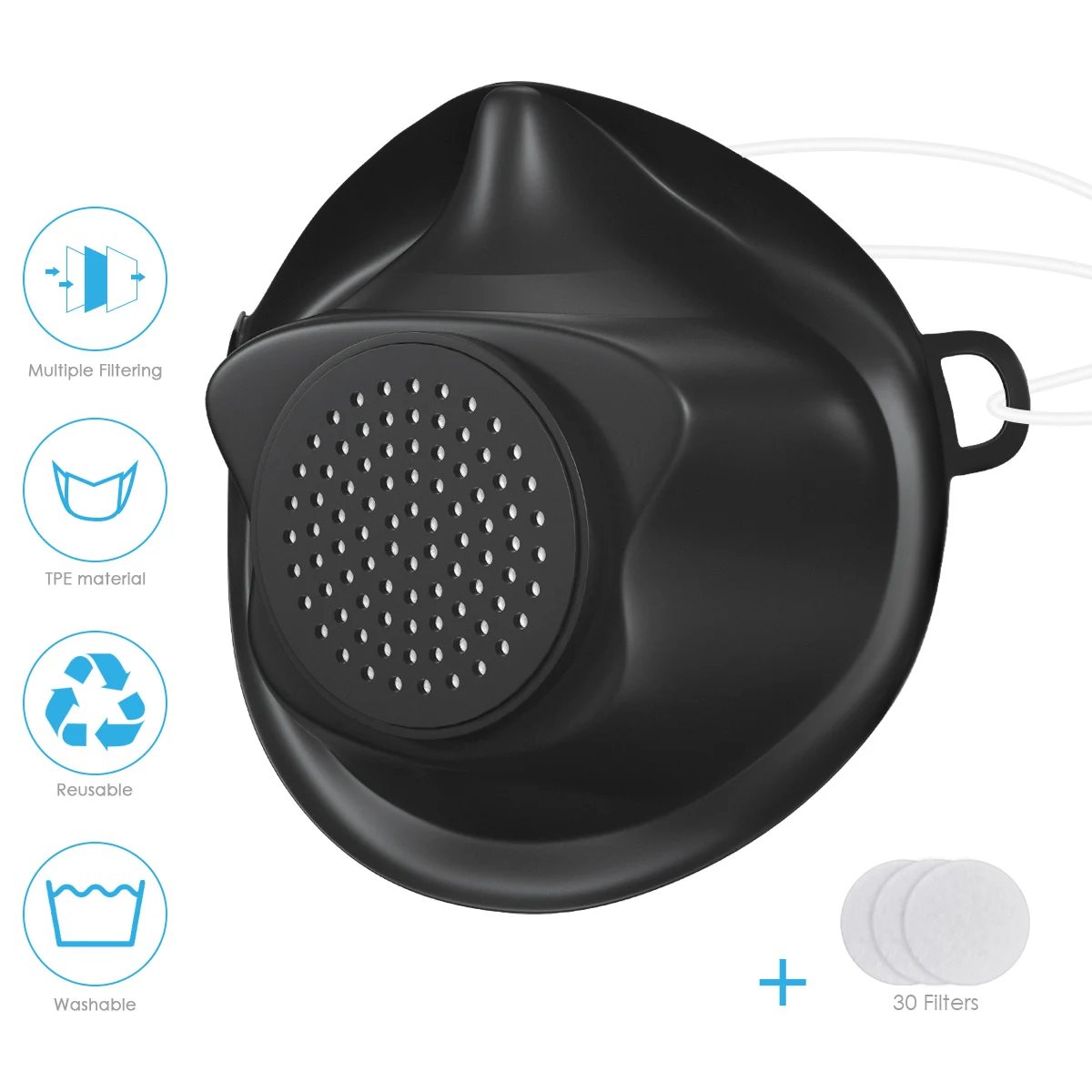 

Reusable Anti-droplets Protective Face Mask Dual-Filter Dust-proof Mask with 30pcs Replaceable Filters odorless and non-toxic