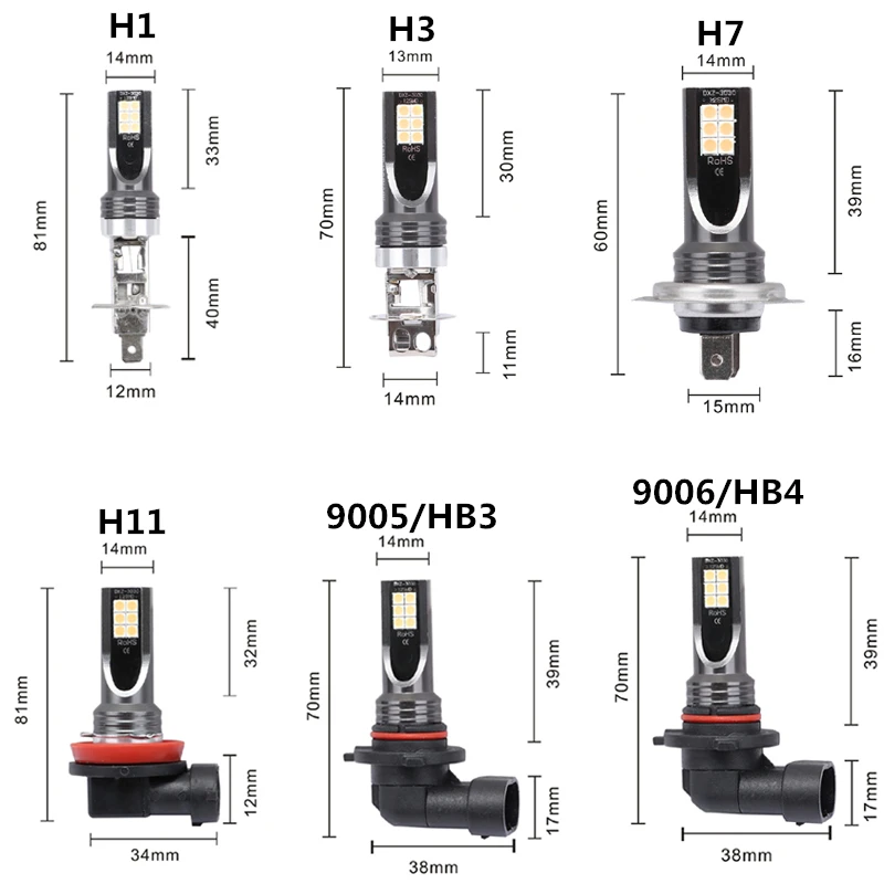 2 шт. H7 светодиодный лампы H1 H3 H11 HB3 HB4 9005 9006 12 3030SMD 1500LM супер яркий Автомобильный светодиодный Противотуманные фары 12V 3000K 6000K автомобильные лампы накаливания