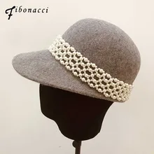 Фибоначчи, новинка, модные фетровые шляпы из шерсти, жемчужный пояс, украшение для женщин, фетровая шляпа с плоским верхом, рыцарская шапка для верховой езды