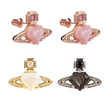 XIAOJINGLING Модные женские золотые розовые черные серьги «Сатурн» Кристалл ракушка со стразами планета Серьги 1 парные Драгоценности подарок