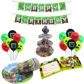 

Kids Birthady Party Party Supplies Minecrafts Anime Game Ballons Cartoon Tablecloth Cup Plate Invite Card Graduation Party Decor