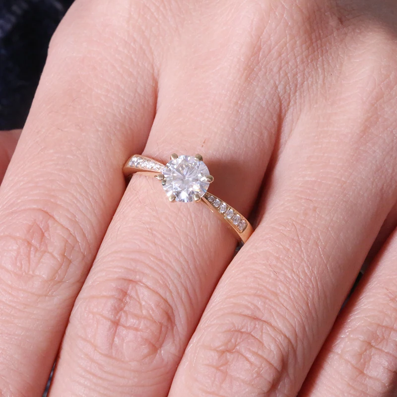 AEAW 6,5 мм 1.0ct круглая огранка 10 к 14 к желтое золото Муассанит кольцо половина полная вечность размеры оригинальные ослепительные женские ювелирные изделия
